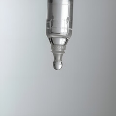 Close-up shot of a glass pipette dispensing a single liquid drop.