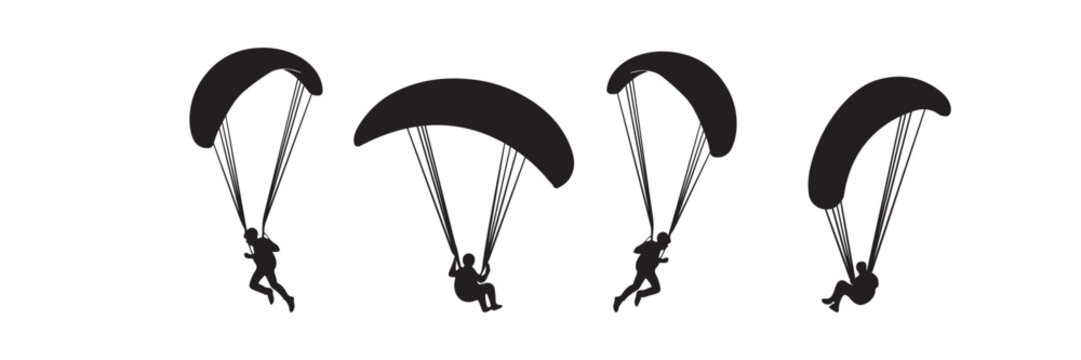 set of paragliding silhouette vector illustration	