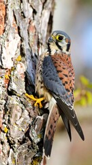 Raptor perched on a tree trunk