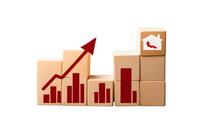 Real Estate Growth Chart with Rising Arrow on Wooden Blocks
