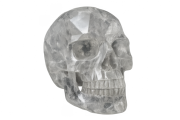 Crystal skull sculpture showing transparent material and human anatomy