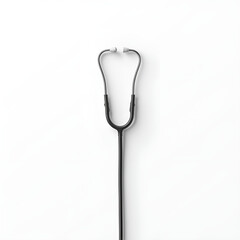 A single black stethoscope is centered against a white background, its earpieces facing upwards.