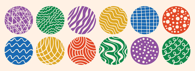 circles abstract colorful backgrounds or patterns. hand drawn doodle round shapes. spots, drops, curves and lines. contemporary modern trendy elements