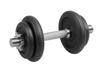 Dumbbell featuring removable black weight plates and a silver handle, offering a versatile tool for home and gym fitness workouts. Transparent background