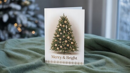 Christmas tree with golden ornaments standing on a flat green surface, with empty background, evoking a festive yet elegant holiday vibe., created with generative ai