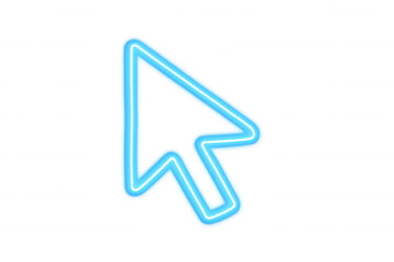 Blue neon cursor or mouse pointer with glowing effect, symbolizing digital interaction and navigation on user interface