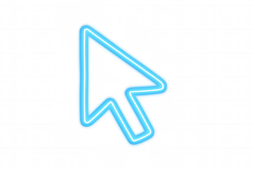 Blue neon cursor or mouse pointer with glowing effect, symbolizing digital interaction and navigation on user interface