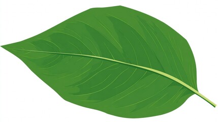 Obraz premium A single, vibrant green leaf with prominent veins, isolated on a white background.