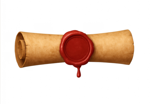 Old parchment scroll with red wax seal - Powered by Adobe