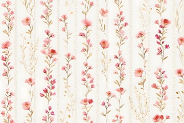 Vertical wildflower botanical seamless wallpaper pattern with pink blue flowers greenery, delicate watercolor design

