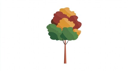 A stylized illustration of a single deciduous tree with autumn foliage on a white background.