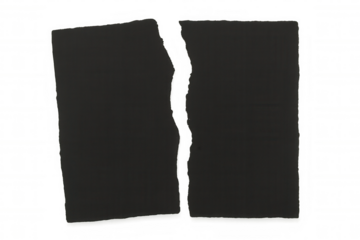 Torn black paper border with jagged edges, showing two unequal parts. Transparent background provides versatility for design