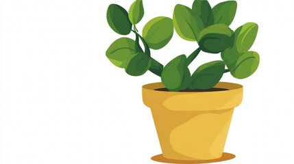 Obraz premium A vibrant green potted plant with lush leaves sits in a yellow pot on a white background.