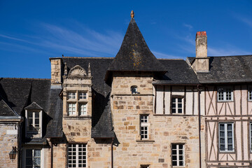 Medieval house architecture in the town of Terrasson in the Dordogne region of France
