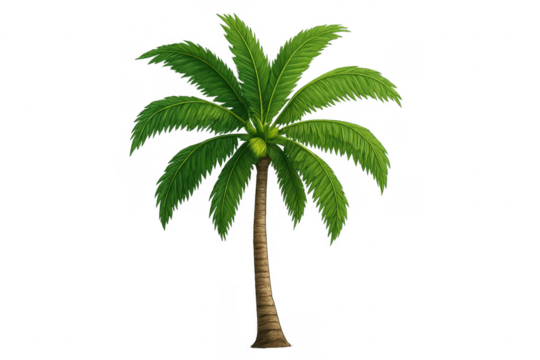 Tropical coconut palm tree developing green fronds