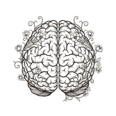 Fototapeta premium Decorative brain illustration with flowers and vines