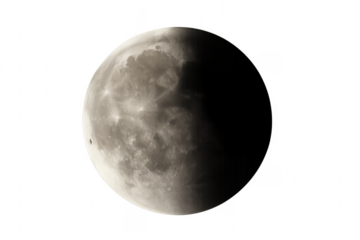 Moon during partial eclipse on transparent background
