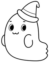 Halloween | Ghost | Ghost Portrait | Hat | Ghost with Hat | Floating | Outline | Black and White 