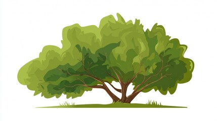 Fototapeta premium A single green oak tree and fresh lettuce plant with leaves and a branch isolated on white for nature and food photography