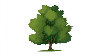 Fototapeta premium Illustration of a lush green tree with a brown trunk and dense foliage, isolated on white.