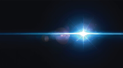 A bright blue light beam shining in a dark background, creating a starburst effect with sparkles
