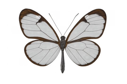 Glasswing butterfly with transparent wings on isolated background