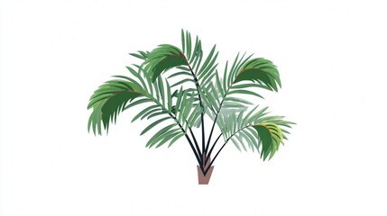 Illustration of a green palm tree with multiple leaves and a brown base, isolated on white.