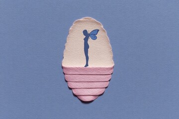 paper art silhouette of fairy with wings on textured background