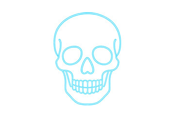 Fototapeta premium Skull neon outline glowing blue light transparent background