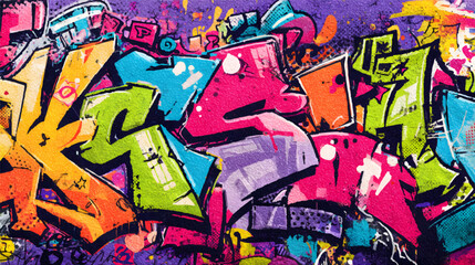 Vibrant graffiti art featuring colorful letters and abstract designs on a textured wall © Pickoloh