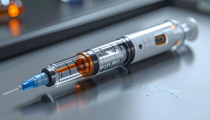 Close-up of modern injector pen device