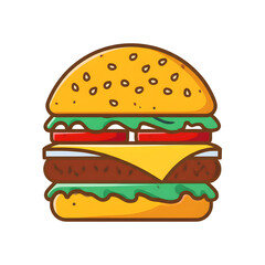 Delicious burger illustration with cheese tomato and lettuce on transparent background