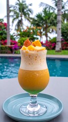 Tropical layered smoothie by a pool