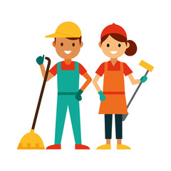 Home cleaning worker with tools