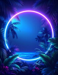 Tropical neon circle frame