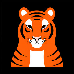 Stylized tiger portrait with orange and black stripes on transparent background