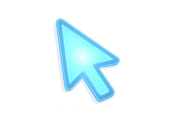 Blue glowing cursor icon symbolizing digital click, technology, and virtual navigation on a transparent background