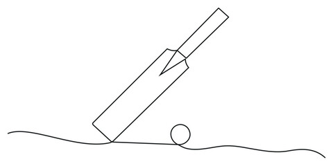 Continuous one line drawing of cricket bat ball outline minimal vector illustration