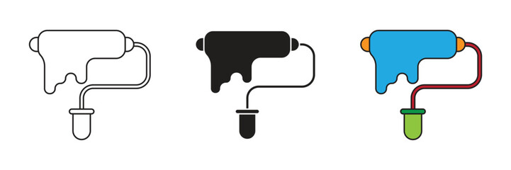 Paint roller icon set icon. Paint symbols. Brush, color, paint, renovation, interior, work tool, art. Outline, flat and colored style. Flat design. © sunaerih