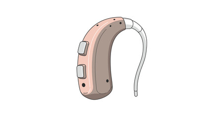 Detailed vector illustration depicting a contemporary behind-the-ear hearing aid with crisp lines