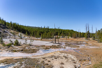 Artists Paintpots, Yellowstone National Park, Wyoming.  hot-spring deposits. Hydrothermal System...