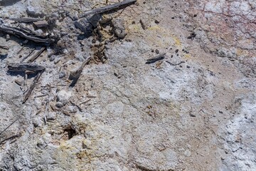 Artists Paintpots, Yellowstone National Park, Wyoming.  hot-spring deposits. Hydrothermal System area has colorful hot springs, mudpots, and small geysers.
