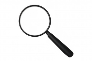 Magnifying glass icon representing search, investigation, research, analysis, and discovery, on transparent background