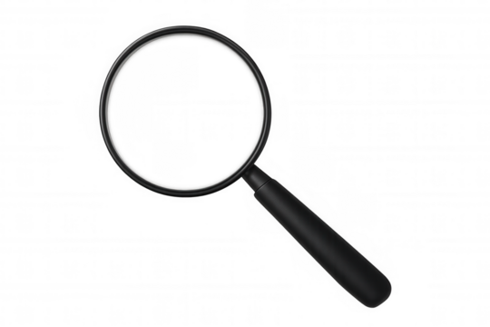 Magnifying glass icon representing search, investigation, research, analysis, and discovery, on transparent background