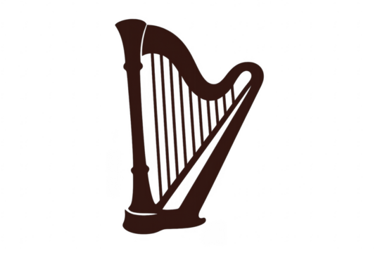 Harp musical instrument silhouette vector on transparent background