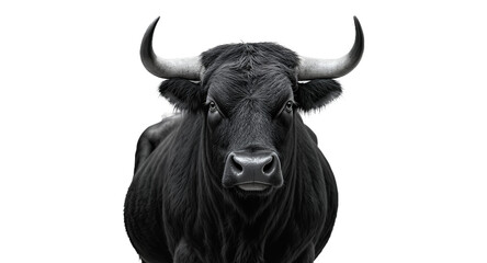 Naklejka premium Majestic Black Bull Portrait on Gray Background