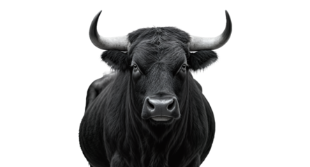 Majestic Black Bull Portrait on Gray Background