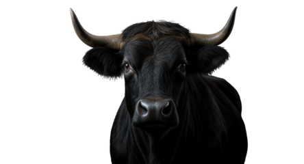 Majestic bovine portrait against a black background
