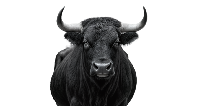 Majestic Black Bull Portrait on Gray Background