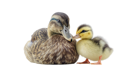 Mother Duck and Baby Duckling, Close Up, Affectionate Moment
